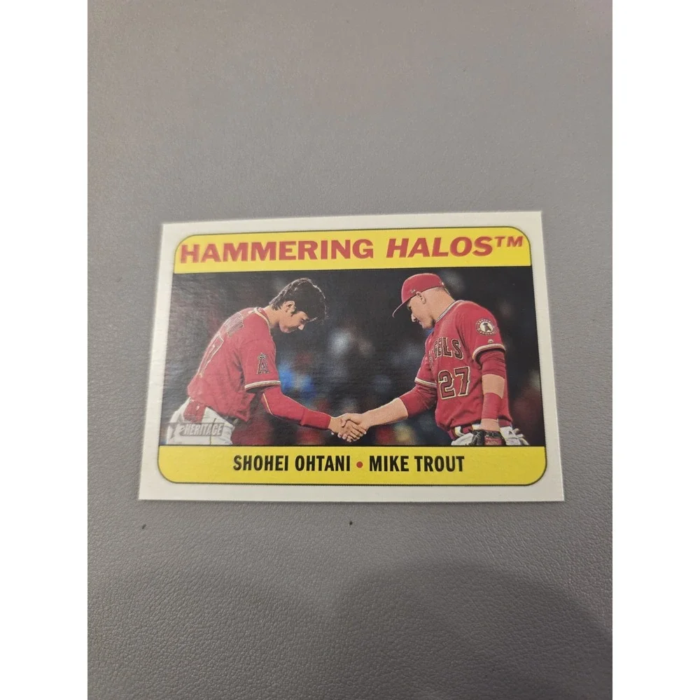 SHOHEI OHTANI ROOKIE DUAL w/ MIKE TROUT 2018 Topps Heritage Hammering Halos Card